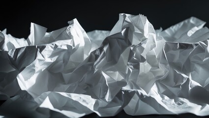 Poster - Crumpled paper. A white sheet of paper. Torn vintage leaf on a dark background. Crumpled parchment. Parchment used for writing. Torn piece. Blank parchment. Space for copying.