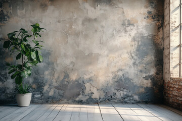 Poster - Plant in Pot against Textured Wall near Window for Interior Design