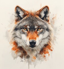  Watercolor Wolf Painting on White Background Soft Brushstrokes Earthy Tones Realistic Wildlife Illustration
