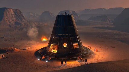 Poster - Astronaut Landing Pod on a Distant Planet at Twilight Generative AI