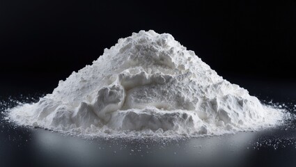 Poster - Pile of white snow mound against a black background. Snow crystals.