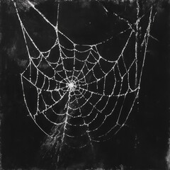 A spiderweb is depicted against a dark background.