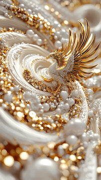 Golden Eagle in a Swirling Pearl and Gold Whirlpool