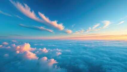Wall Mural - Stunning celestial realm. Sky at sunset or sunrise adorned with clouds.