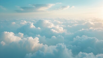Wall Mural - Beauty of white clouds against a blue sky with soft sunlight, Nature view featuring soft white clouds on a pastel blue sky backdrop.