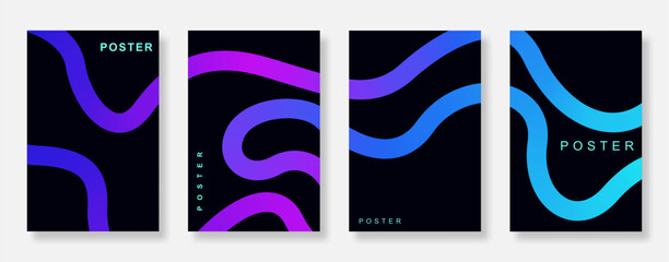 Poster - Abstract gradient line wave poster background set. Minimalist design book cover template. Suitable for social media, flyer, ads, music, brochure and banner