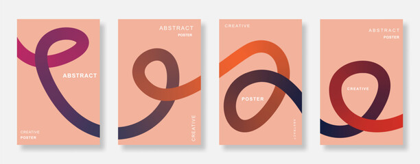 Poster - Abstract minimalist line wave poster background set. Elegant book cover template with line shape for social media, flyer, ads and banner