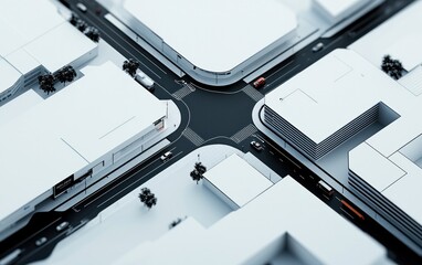 Poster - Abstract Monochrome City Intersection Aerial