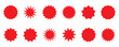 © Oleksandra Katsalap - Set of red star burst labels isolated on transparent background. Circle sticker set. Wavy edge promo red badges. Star burst shape tags for price. Blank sale stickers.