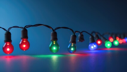 Poster - Christmas lights string across a background with space for text.