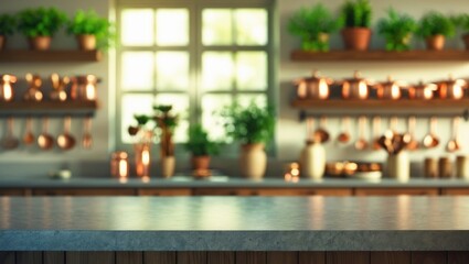 Poster - Close-up image of modern kitchen island featuring a stone marble tabletop.