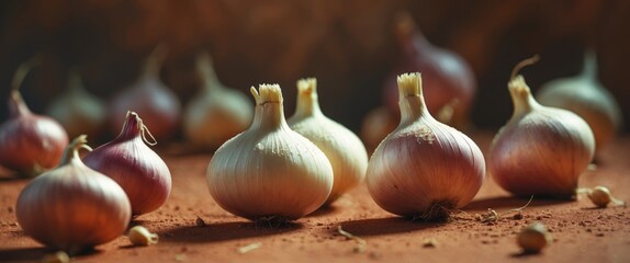 Poster - Onion freshly harvested from the field. Fresh onions. Onions for the backdrop. Mature onion.