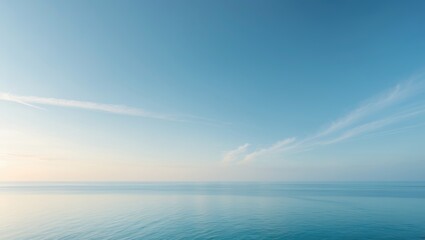 Aufkleber - Panorama of clear sky backdrop for vacation idea at ocean and sea water illuminated by sunlight from beautiful cloudy sky.