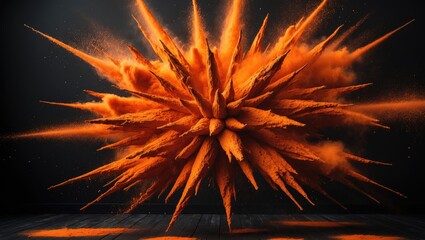 Aufkleber - Orange powder burst on dark background. Colored cloud. Vibrant dust explosion.