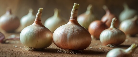 Poster - Onion freshly harvested from the field. Fresh onions. Onions in the background. Ripe onion.