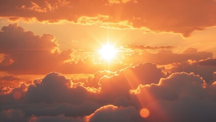 Poster - Sky painted orange with the sun and clouds during warm summer conditions.