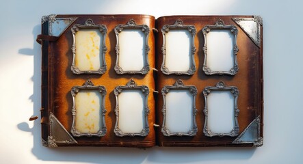 Poster - Opened photo album featuring six pictures, isolated on a white background.