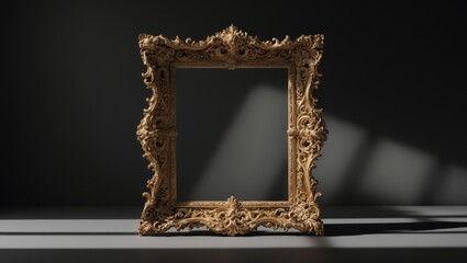 Poster - Ornate, ancient, gold-plated empty picture frame designed for displaying pictures.