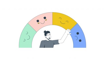 Poster - Mood tracking 2D animation. Emotional awareness. Wellbeing tracker. Self regulation. Man choosing emotions from spectrum animated character cartoon flat concept metaphor 4K video isolated on white