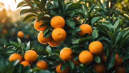 Aufkleber - oranges on a branch with green leaves