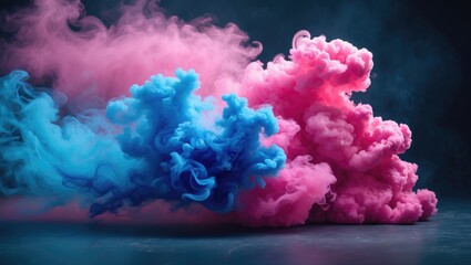 Poster - A vivid cloud of pink and blue smoke surrounds the scene, contrasting with a dark backdrop.