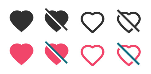 Poster - heart add like remove dislike icon vector graphic illustration set ui interface button element, favo