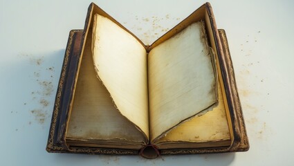 Poster - Open ancient book with empty pages isolated on a white background