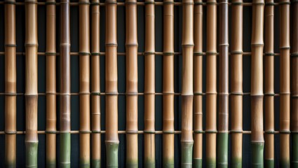 Poster - Panoramic view of aged brown bamboo fence texture and seamless background.
