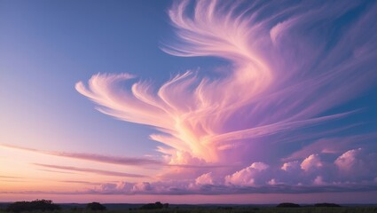 Aufkleber - sky panorama showcasing gentle pink to blue gradient tones, subtle crescent moon presence, tranquil scene, ethereal cloud formations extending across the horizon