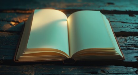 Aufkleber - Opened blank book on wooden surface, area for text