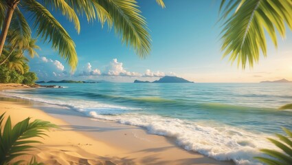 Aufkleber - Tropical beach with palm trees