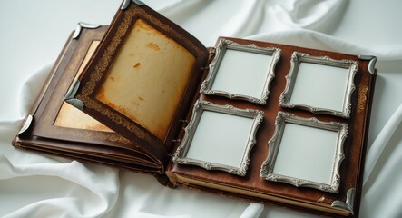 Poster - Opened photo album containing six images, positioned on a white background.