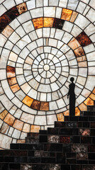 Aufkleber - Silhouette Figure Before Circular Mosaic Pattern