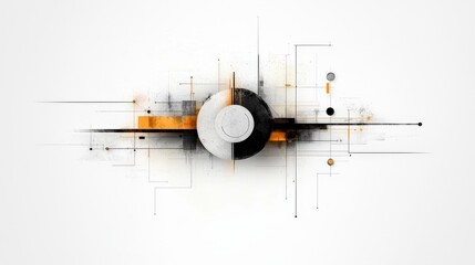 Poster - Abstract technology circuit design:  A sleek and modern abstract design featuring interconnected lines, circles and geometric shapes, evoking a sense of innovation, technology.