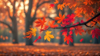 Poster - orange autumn leaves, natural background featuring maple trees, autumnal scenery