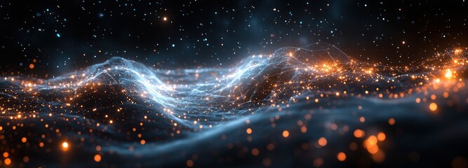 Aufkleber - Futuristic Geometric Network Abstract Digital Background with Glowing Points and Lines