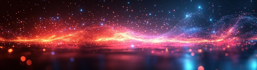 Poster - Futuristic Abstract Digital Art of Glowing Lines and Nodes in Neon Colors