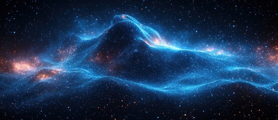 Fototapete - Futuristic Abstract Landscape of Glowing Blue Dots in Dark Background with Dynamic Waves and Gradient Shading