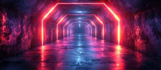 Aufkleber - Futuristic Hexagonal Tunnel Abstract Art with Dark Minimalist Design and Ambient Lighting for Sci-Fi Inspired Background