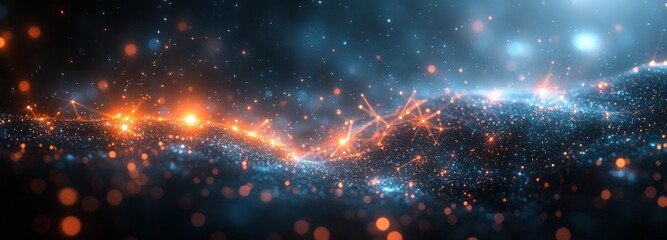 Aufkleber - Futuristic Network of Glowing Nodes and Lines in Space Abstract Technology Background