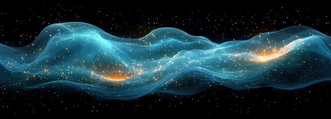 Aufkleber - Futuristic Abstract Background of Glowing Turquoise Particles in 3D Digital Wave Design
