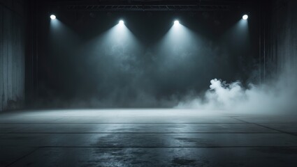 Aufkleber - empty space of a dark room with a concrete floor and a grunge texture background featuring spotlight