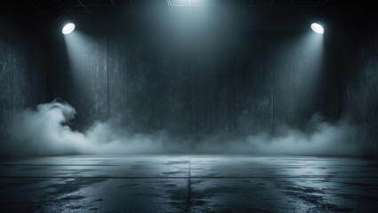 Aufkleber - empty space of a dark room with a concrete floor grunge texture background featuring spotlight and w