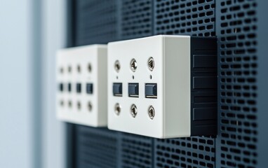 Poster - White Control Panels on Dark Metal Background