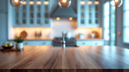 Aufkleber - Table backdrop of open space and kitchen interior. Bright wall with shadows and sunny, warm morning light. Area for your composition, Easter table adorned with spring flowers in a kitchen.