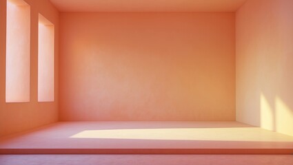 Aufkleber - Empty room with walls painted in peach shade. Minimalist abstract apricot backdrop for product display.