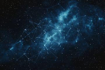 Poster - Network Connection with Dotted Lines in Space and Starry Background