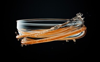 Poster - Amber Liquid Swirling on Black Background