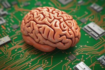 Poster - Innovative fusion of technology and neuroscience represented by a brain on a circuit board