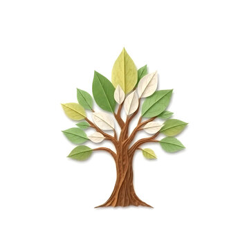 A digital illustration of a tree of life symbol, a root within a circle, rendered in layered paper cut style with sculpted textures art illustration design